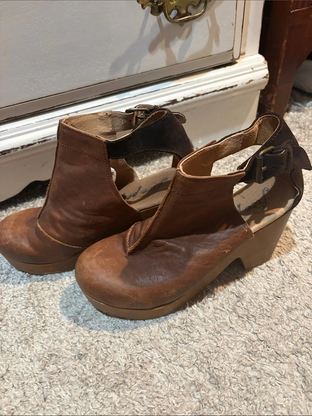Free People Amber Orchard Brown Leather Platform Ankle Boot Clogs